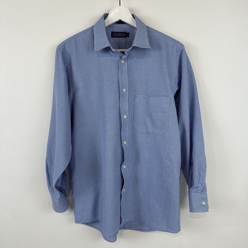J. McLaughlin Blue Gingham Check Dress Shirt Medium Superfine 100s Cotton 2 Ply